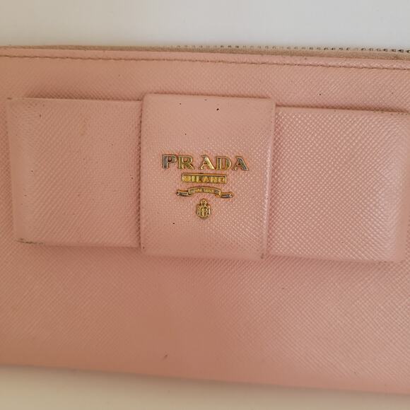 PRADA Saffiano Fiocco Orchidea Wallet Clutch Large Light Pink Zip Around Bow - Picture 8 of 11